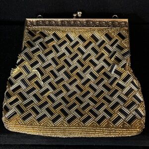 Vintage-Inspired Gold and Black Clutch